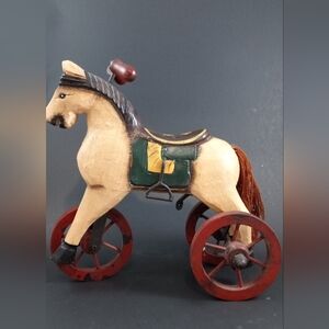 Antique Vintage Hand Carved Wooden Horse Tricycle